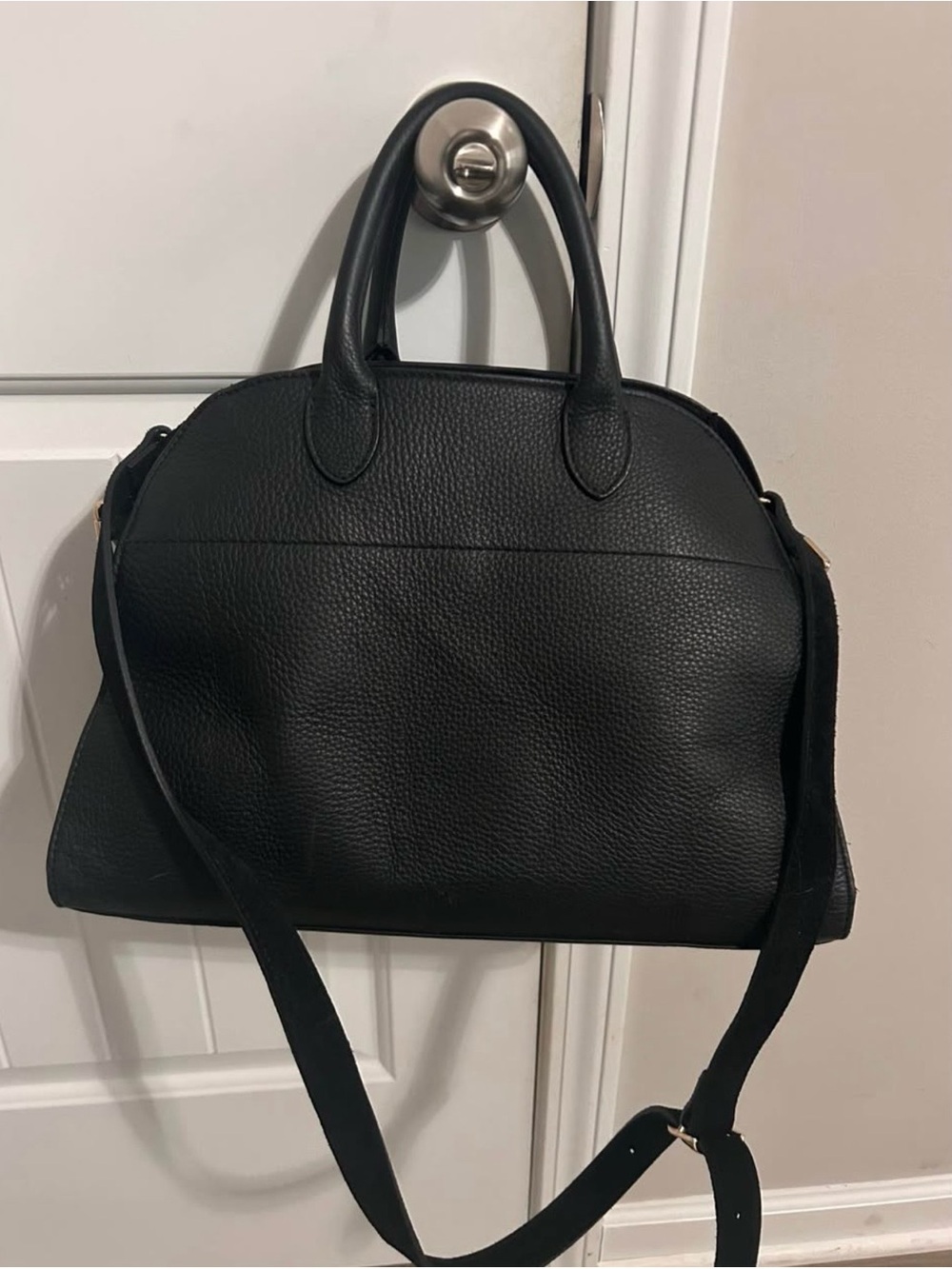 Black Pebbled Leather Satchel Handbag